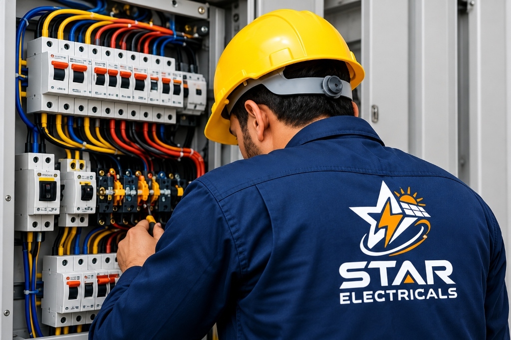 STAR ELECTRICALS Certified Technician working on electrical panel
